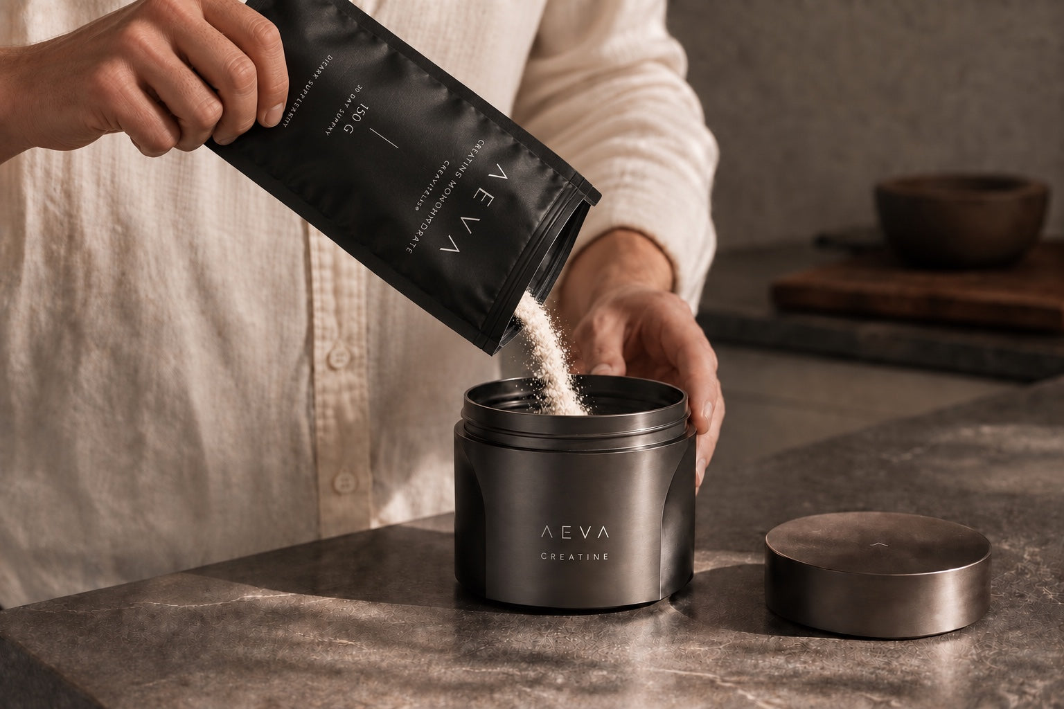 Refilling the AEVA jar from a 150 g pouch